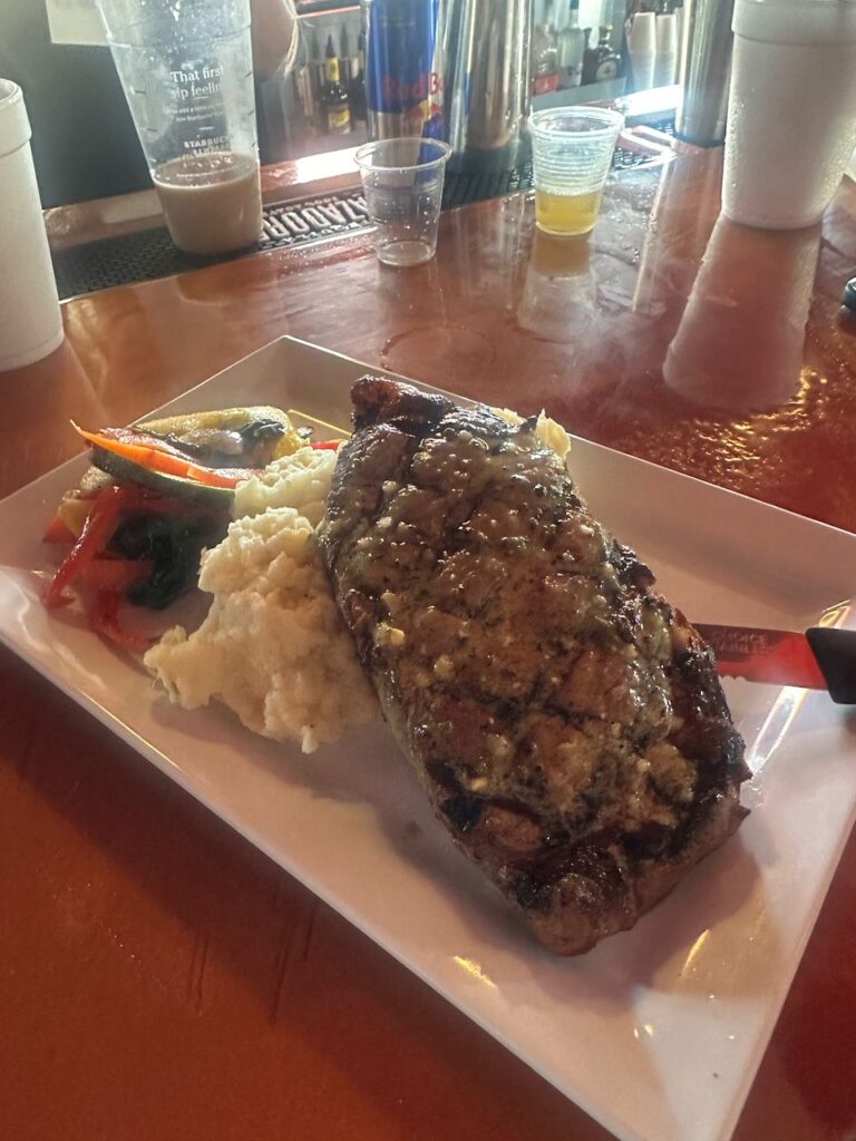 Steak with mashed potatoes served at Ricky T's Bar & Grille
